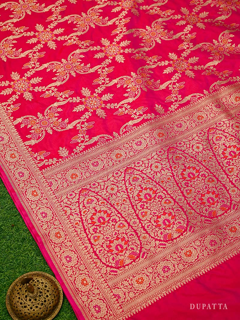 Magenta Silk Handloom Banarasi Lehenga - Sacred Weaves