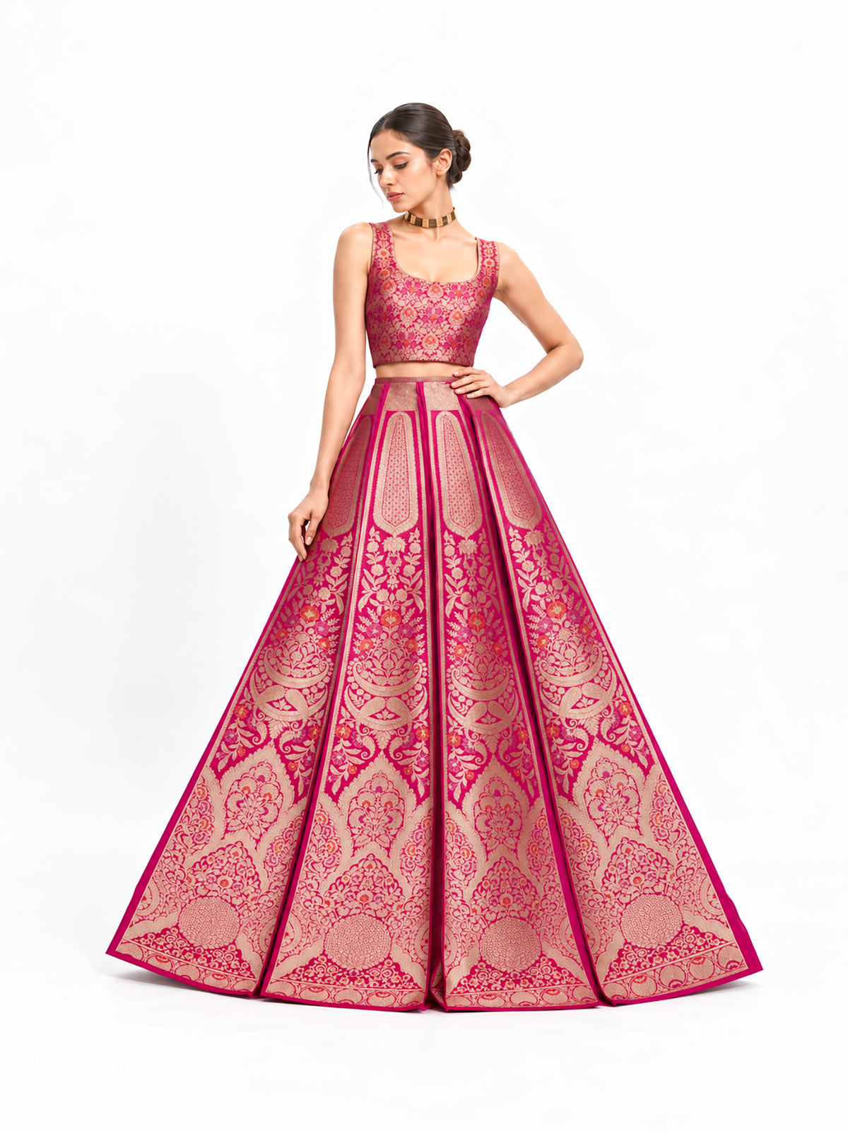 Magenta Silk Handloom Banarasi Lehenga - Sacred Weaves