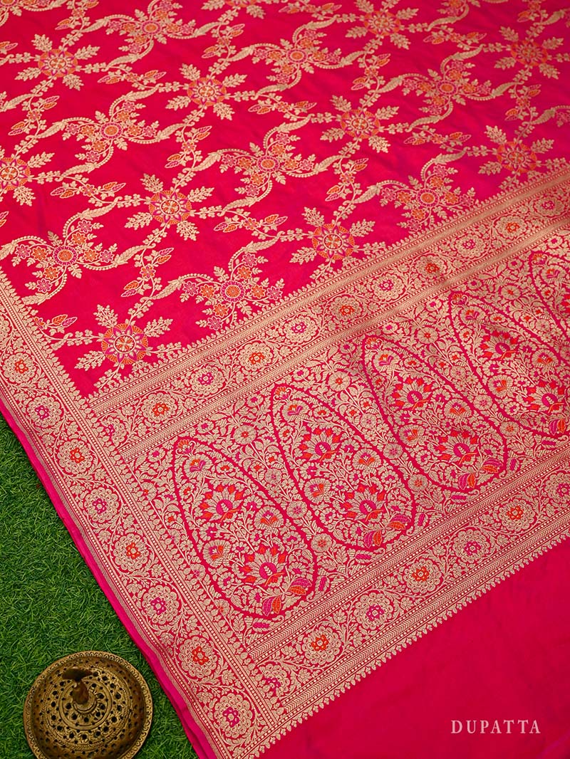Magenta Silk Handloom Banarasi Lehenga - Sacred Weaves