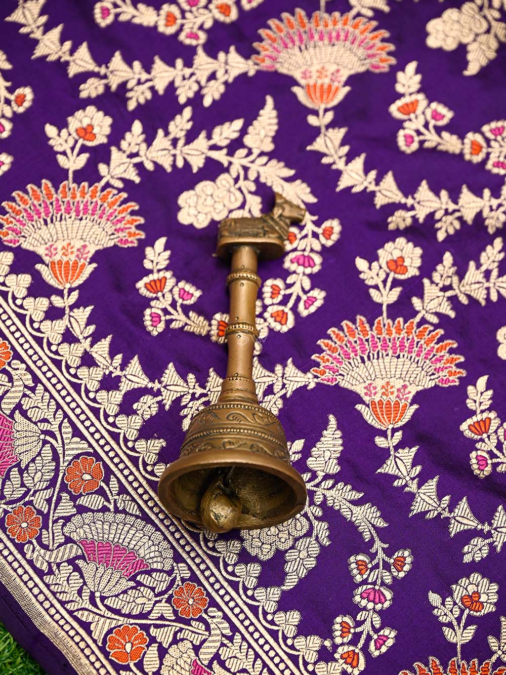 Purple Booti Katan Silk Handloom Banarasi Suit - Sacred Weaves