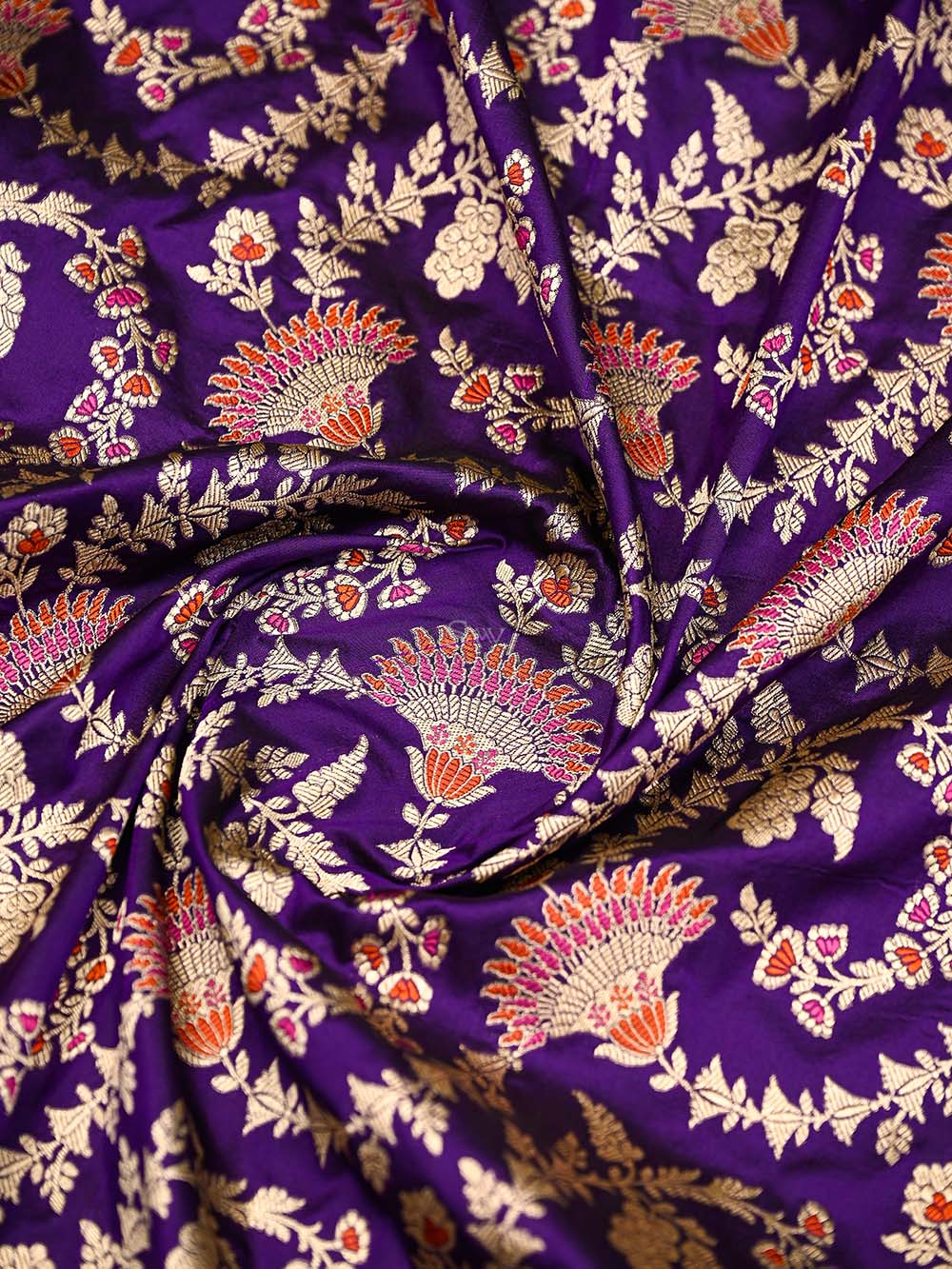 Purple Booti Katan Silk Handloom Banarasi Suit - Sacred Weaves