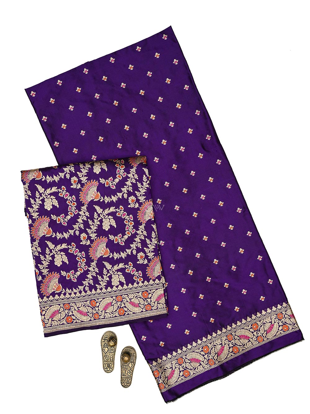 Purple Booti Katan Silk Handloom Banarasi Suit - Sacred Weaves
