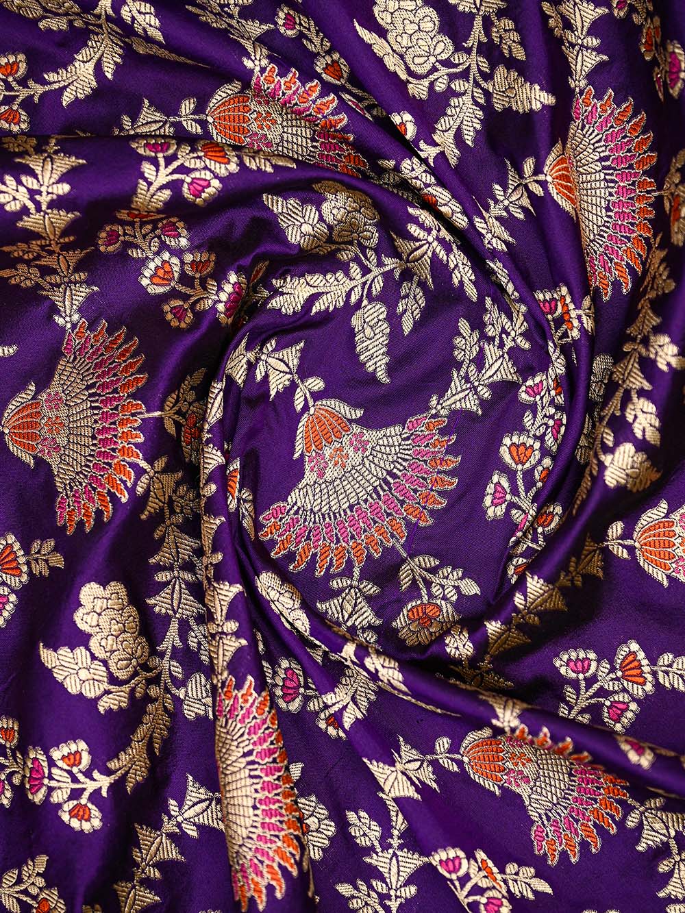 Purple Booti Katan Silk Handloom Banarasi Suit - Sacred Weaves