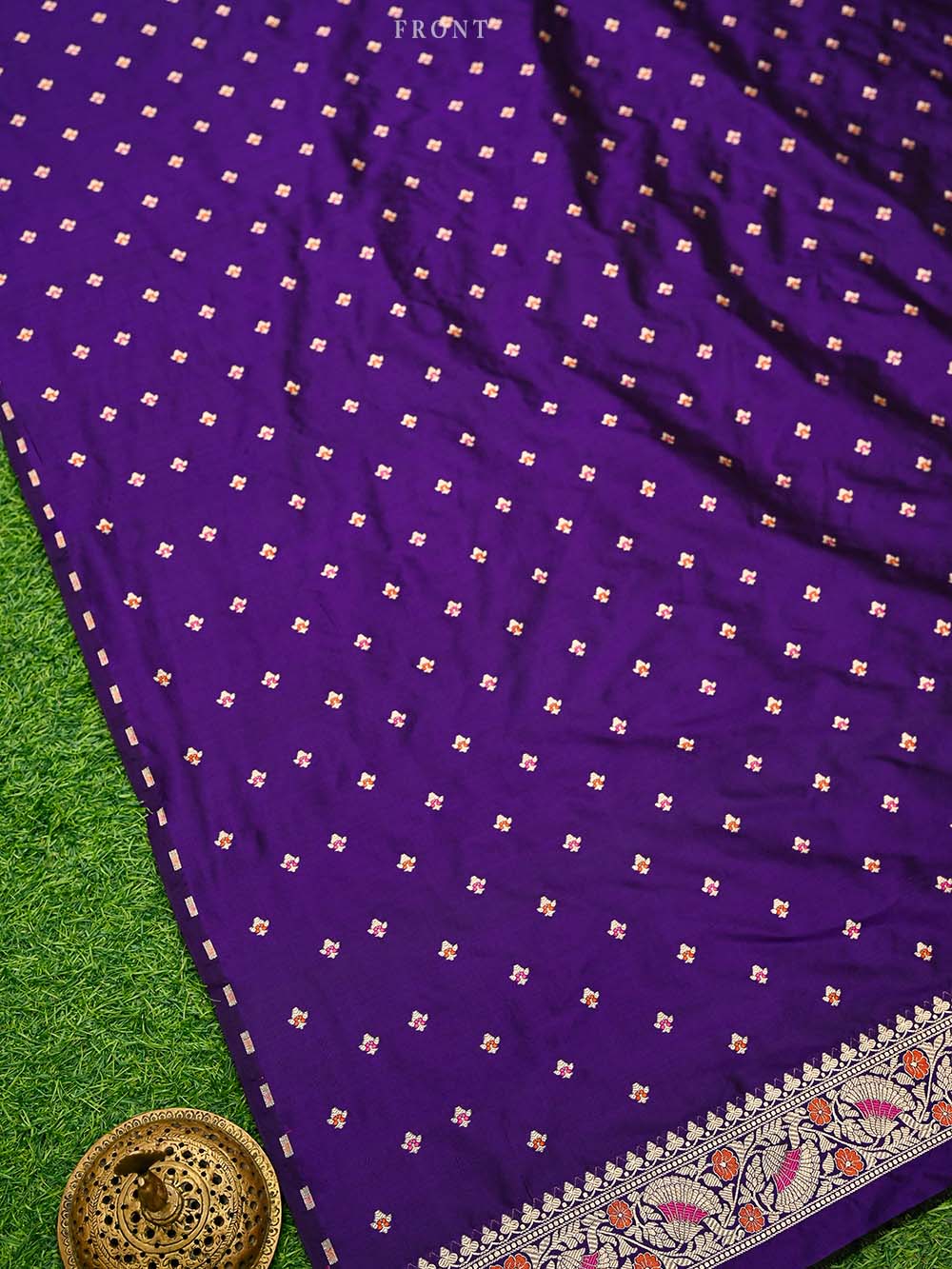 Purple Booti Katan Silk Handloom Banarasi Suit - Sacred Weaves
