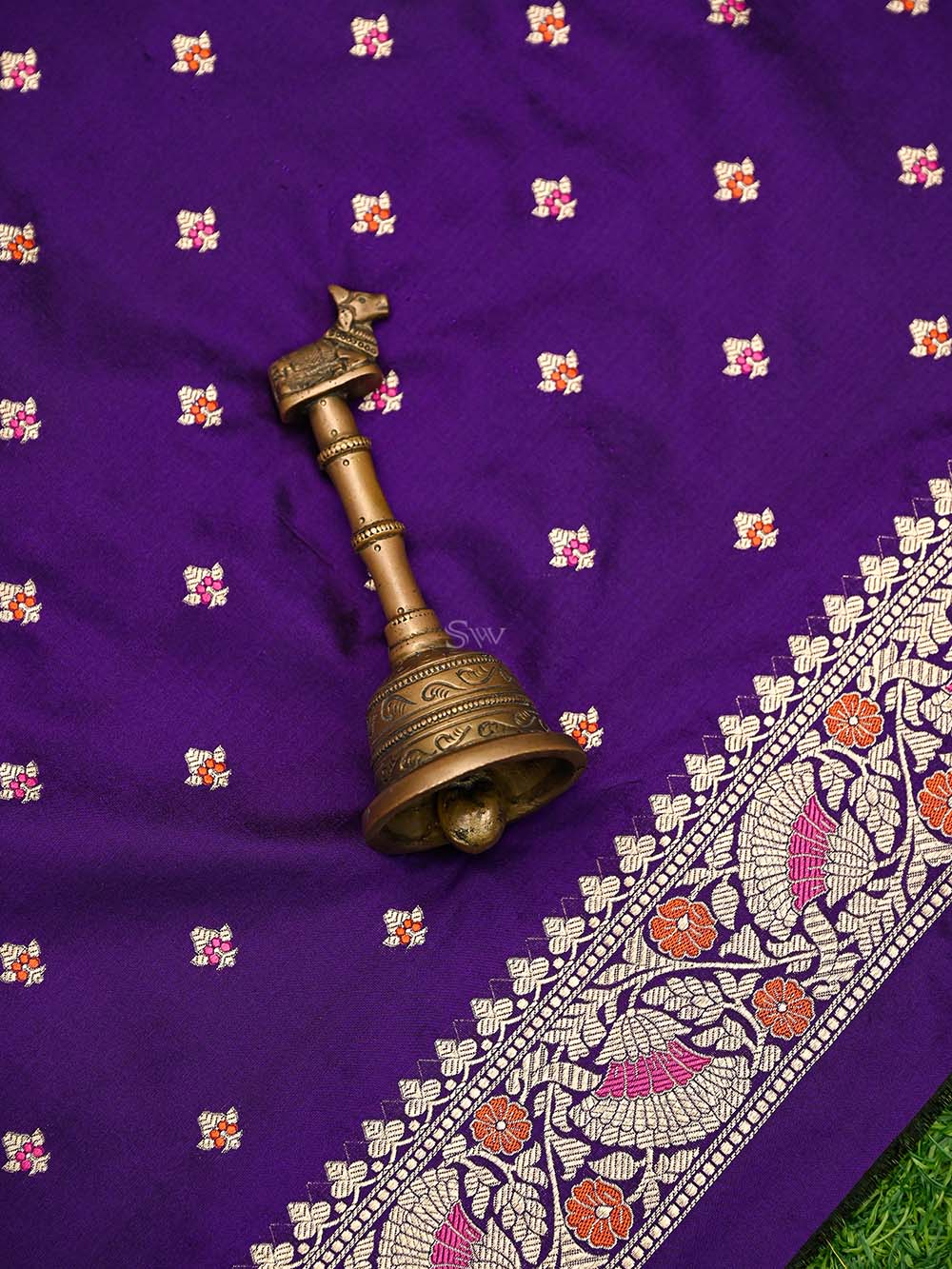 Purple Booti Katan Silk Handloom Banarasi Suit - Sacred Weaves
