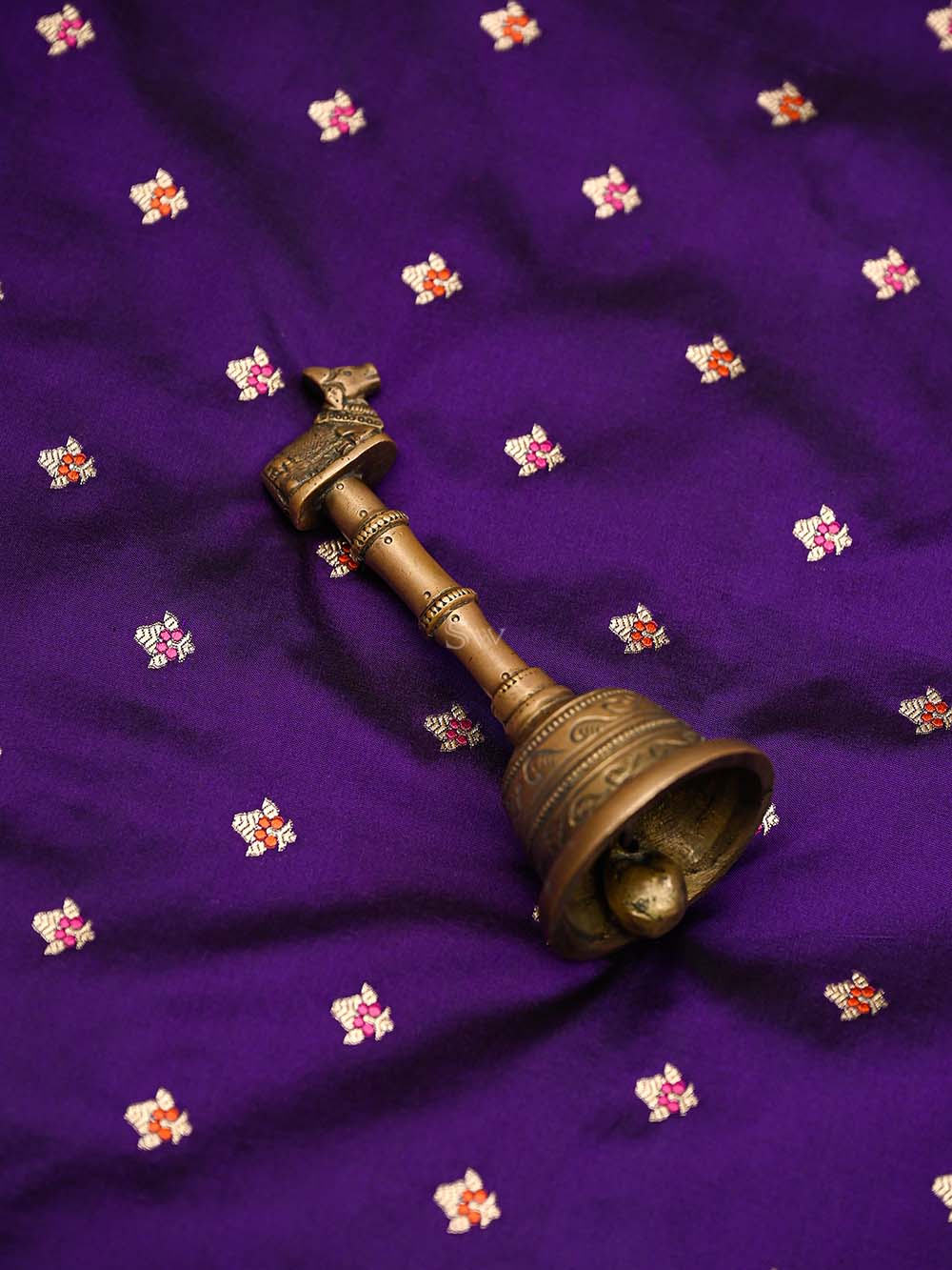 Purple Booti Katan Silk Handloom Banarasi Suit - Sacred Weaves