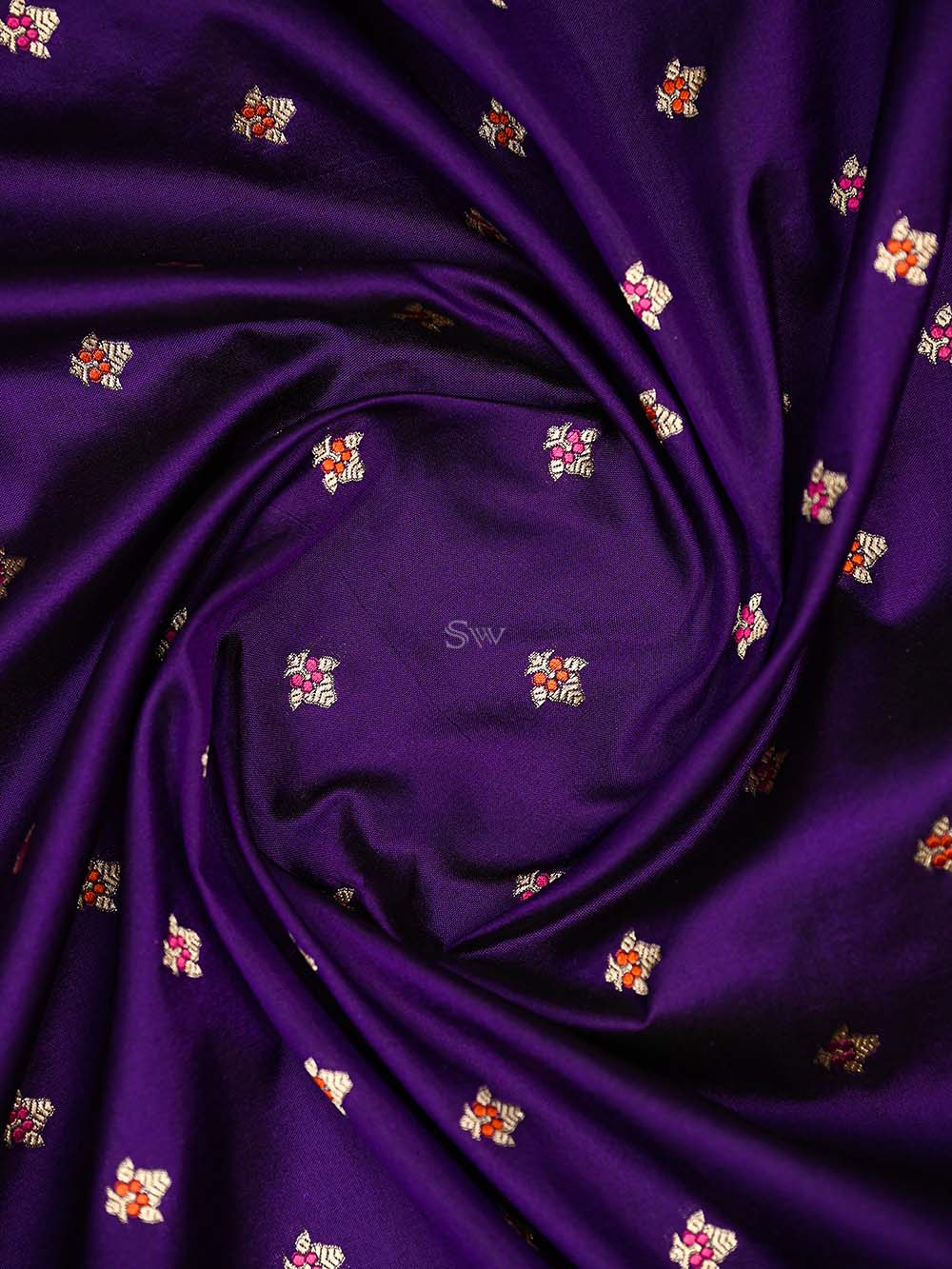Purple Booti Katan Silk Handloom Banarasi Suit - Sacred Weaves