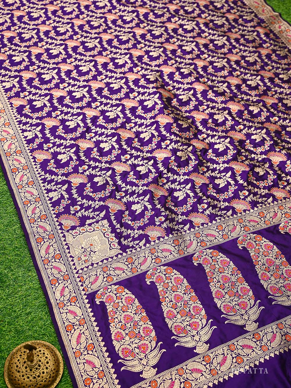Purple Booti Katan Silk Handloom Banarasi Suit - Sacred Weaves