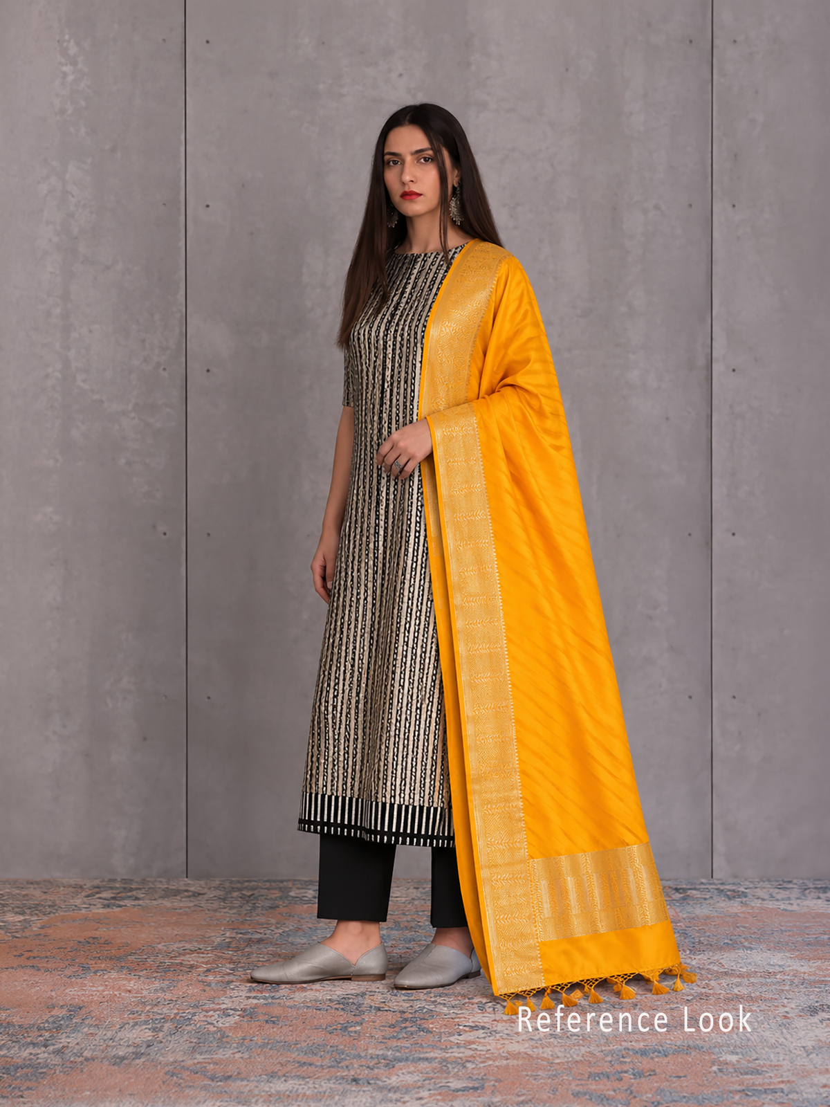 Grey Black Satin Brocade Silk Handloom Banarasi Suit - Sacred Weaves
