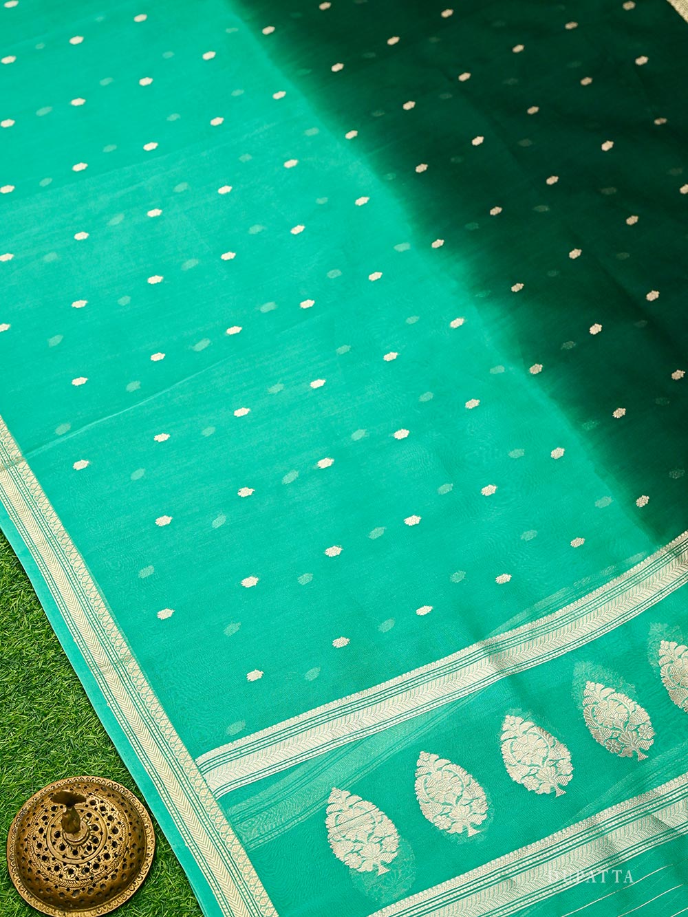 Bottle Green Organza Silk Handloom Banarasi Suit