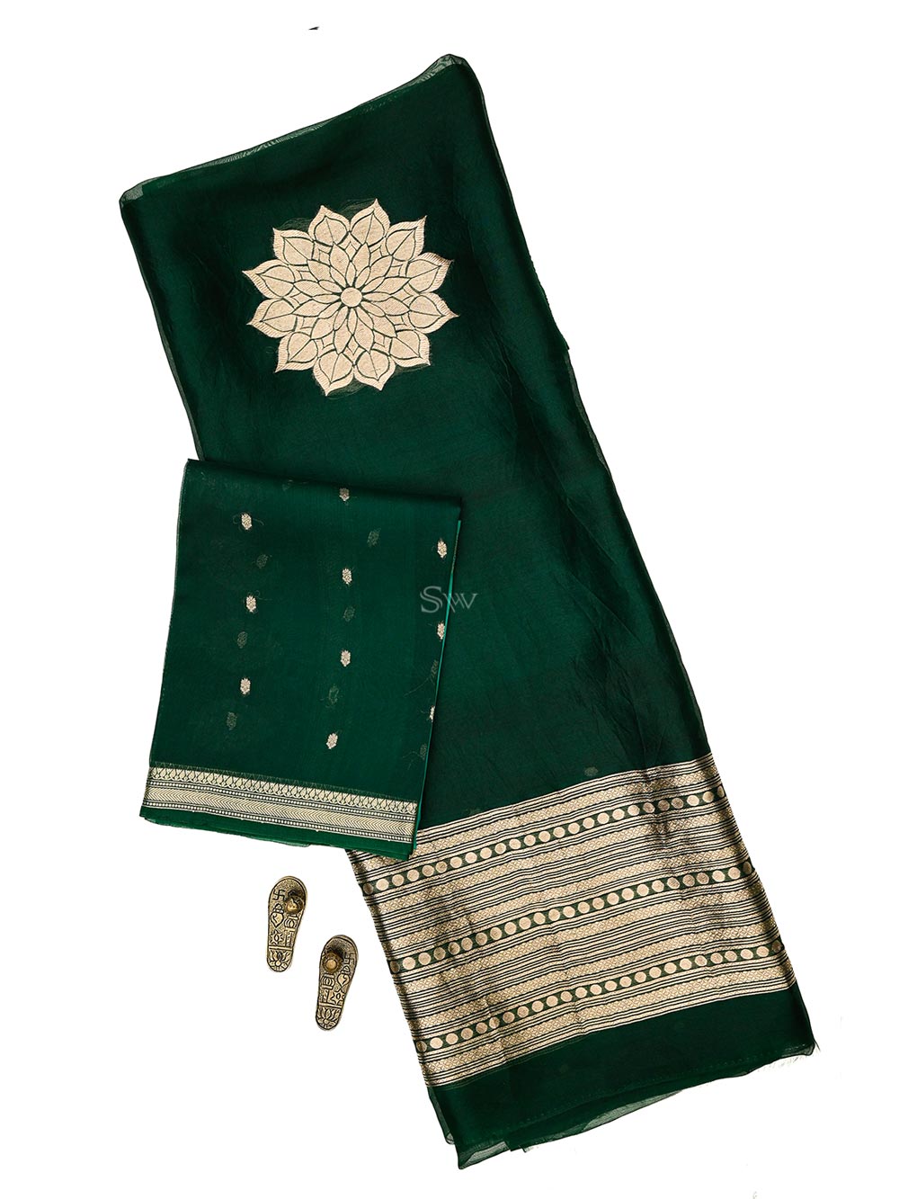 Bottle Green Organza Silk Handloom Banarasi Suit