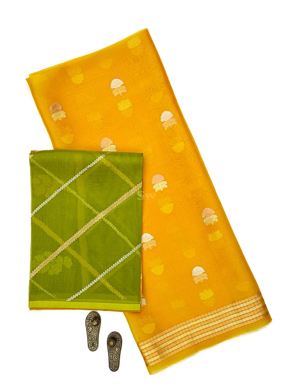 Yellow Booti Organza Silk Handloom Banarasi Suit - Sacred Weaves