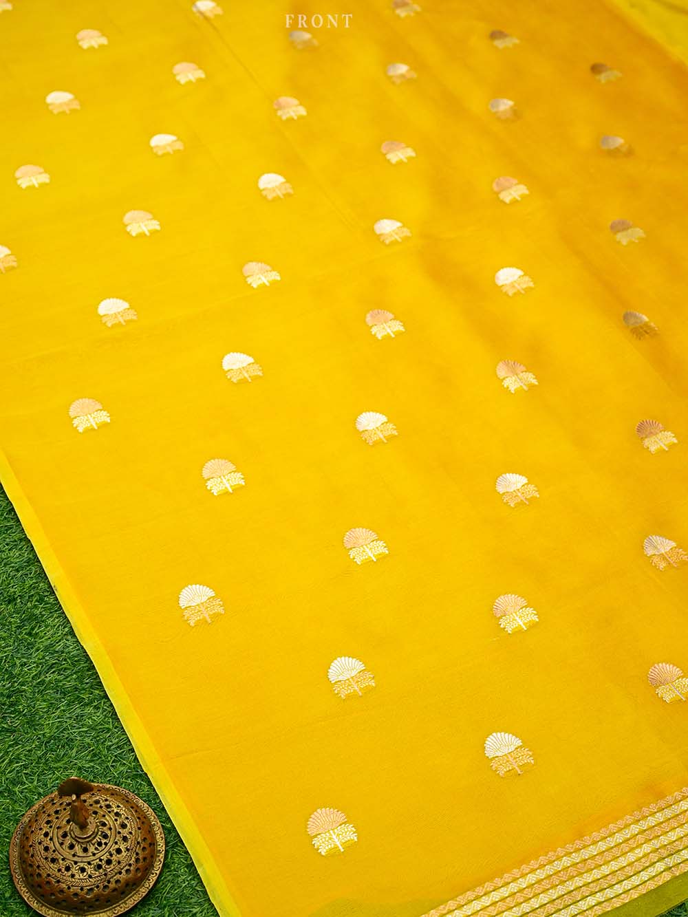 Yellow Booti Organza Silk Handloom Banarasi Suit - Sacred Weaves