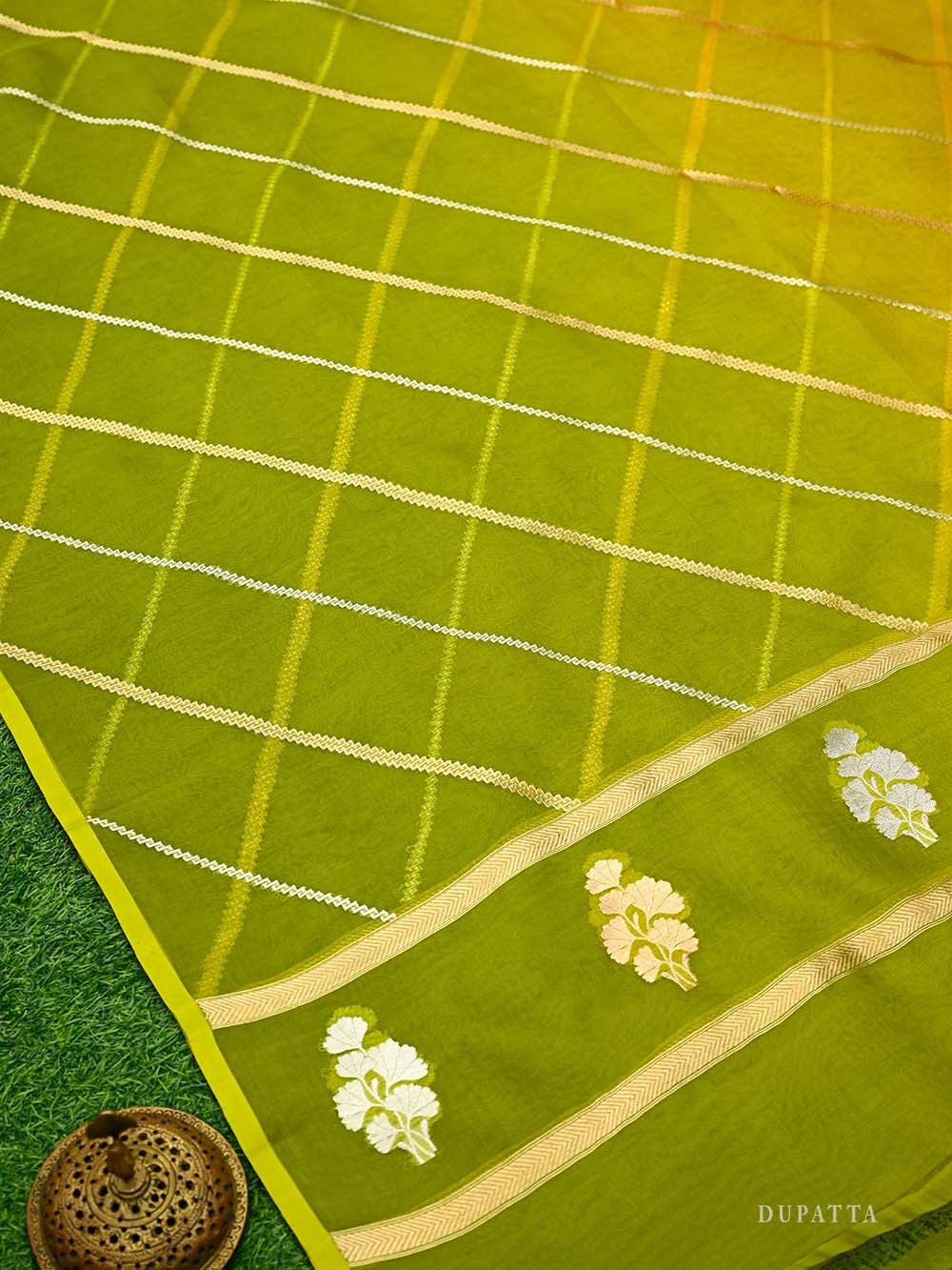 Yellow Booti Organza Silk Handloom Banarasi Suit - Sacred Weaves