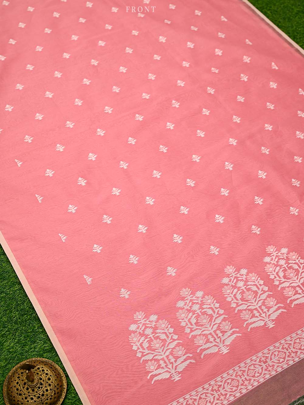 Coral Pink Jaal Cotton Silk Handloom Banarasi Suit - Sacred Weaves
