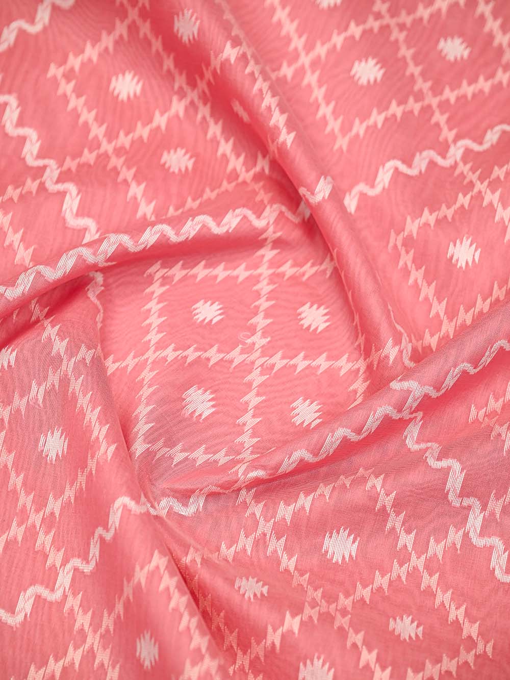 Coral Pink Jaal Cotton Silk Handloom Banarasi Suit - Sacred Weaves