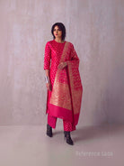 Pink Orange Booti Katan Silk Handloom Banarasi Suit - Sacred Weaves