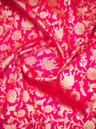 Pink Orange Booti Katan Silk Handloom Banarasi Suit - Sacred Weaves