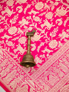 Pink Orange Booti Katan Silk Handloom Banarasi Suit - Sacred Weaves