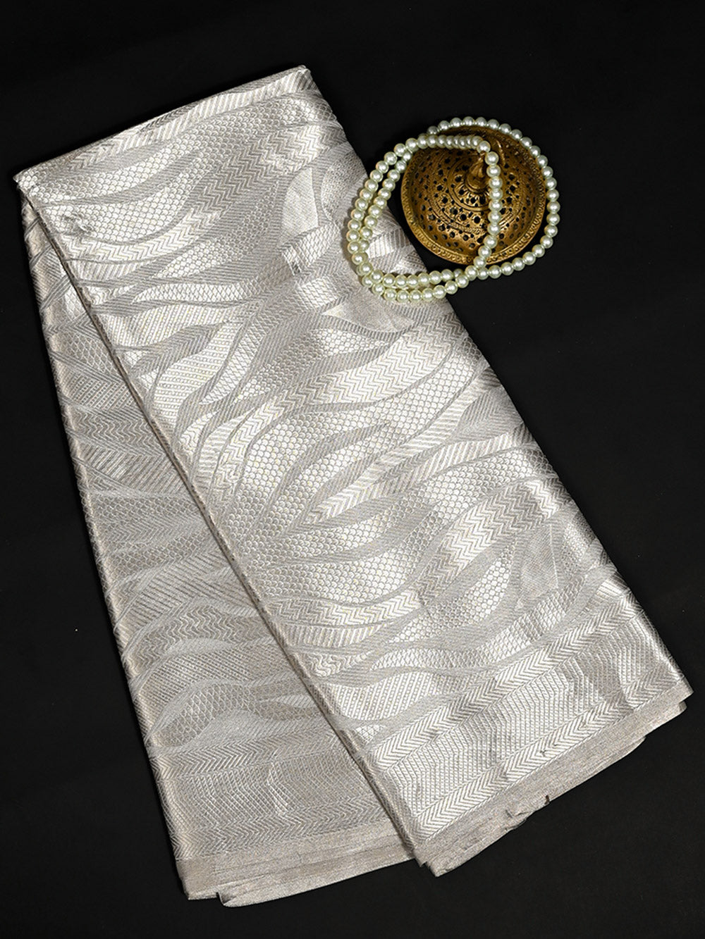 Grey Tissue Brocade Handloom Banarasi Saree - Sacred Weaves