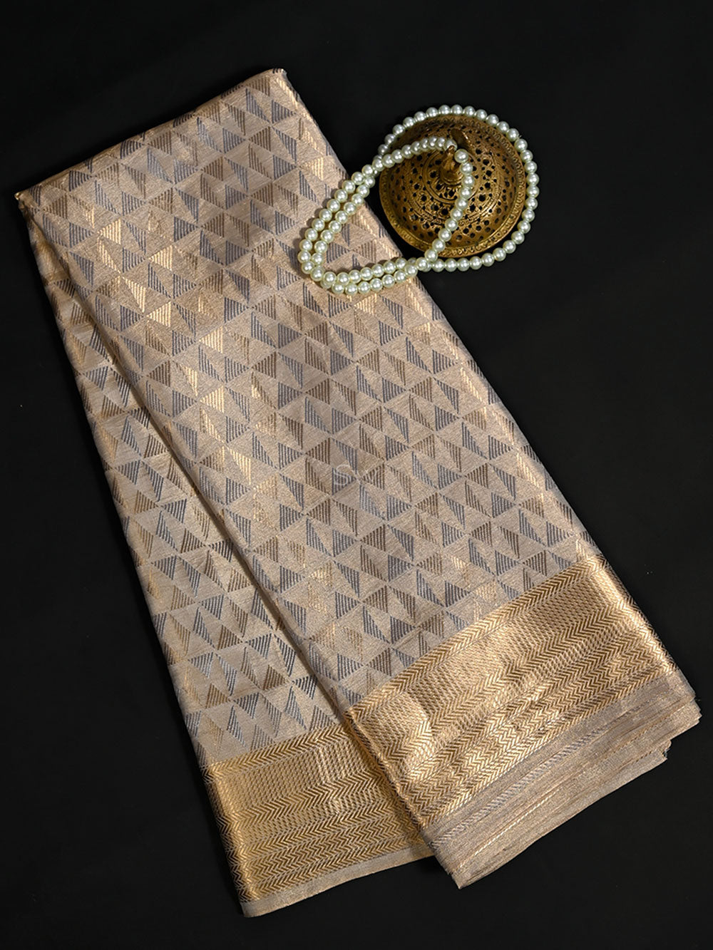 Grey Tissue Brocade Handloom Banarasi Saree - Sacred Weaves