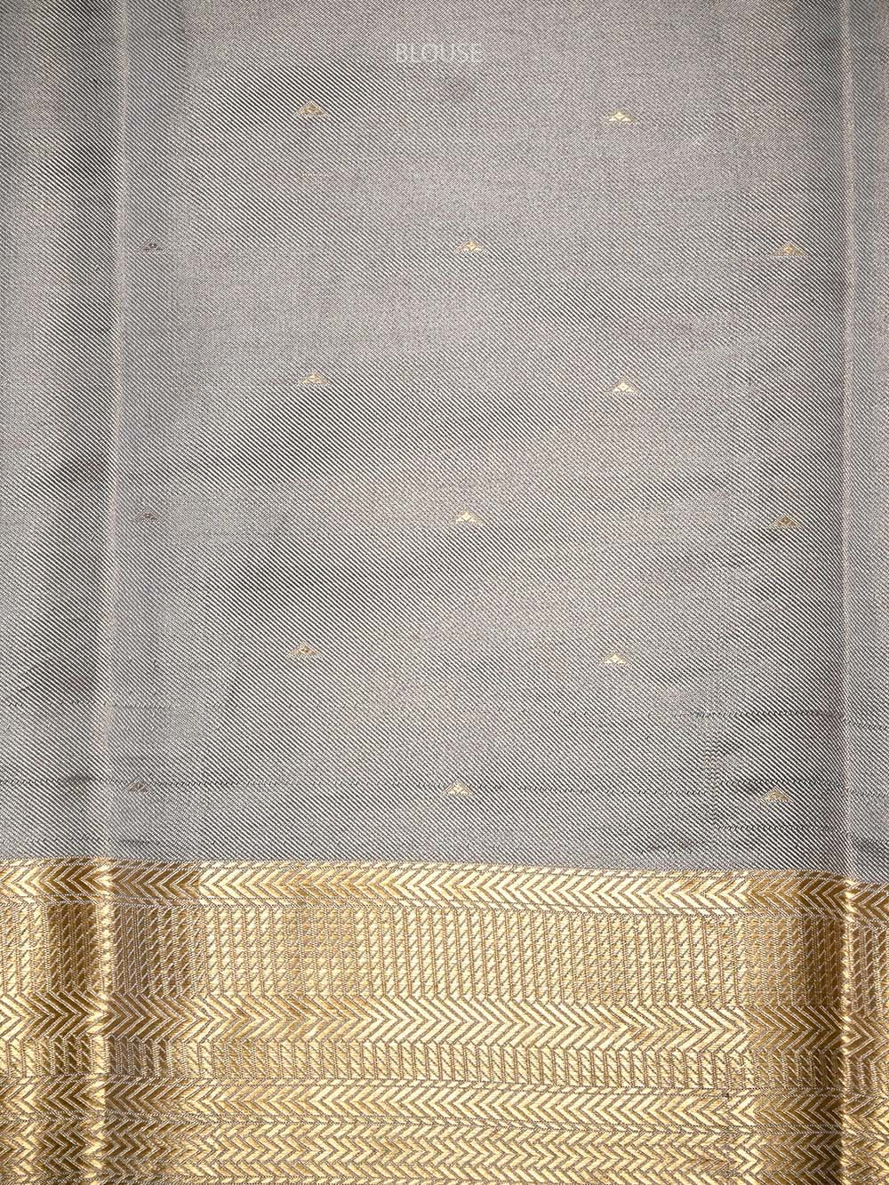 Grey Tissue Brocade Handloom Banarasi Saree - Sacred Weaves