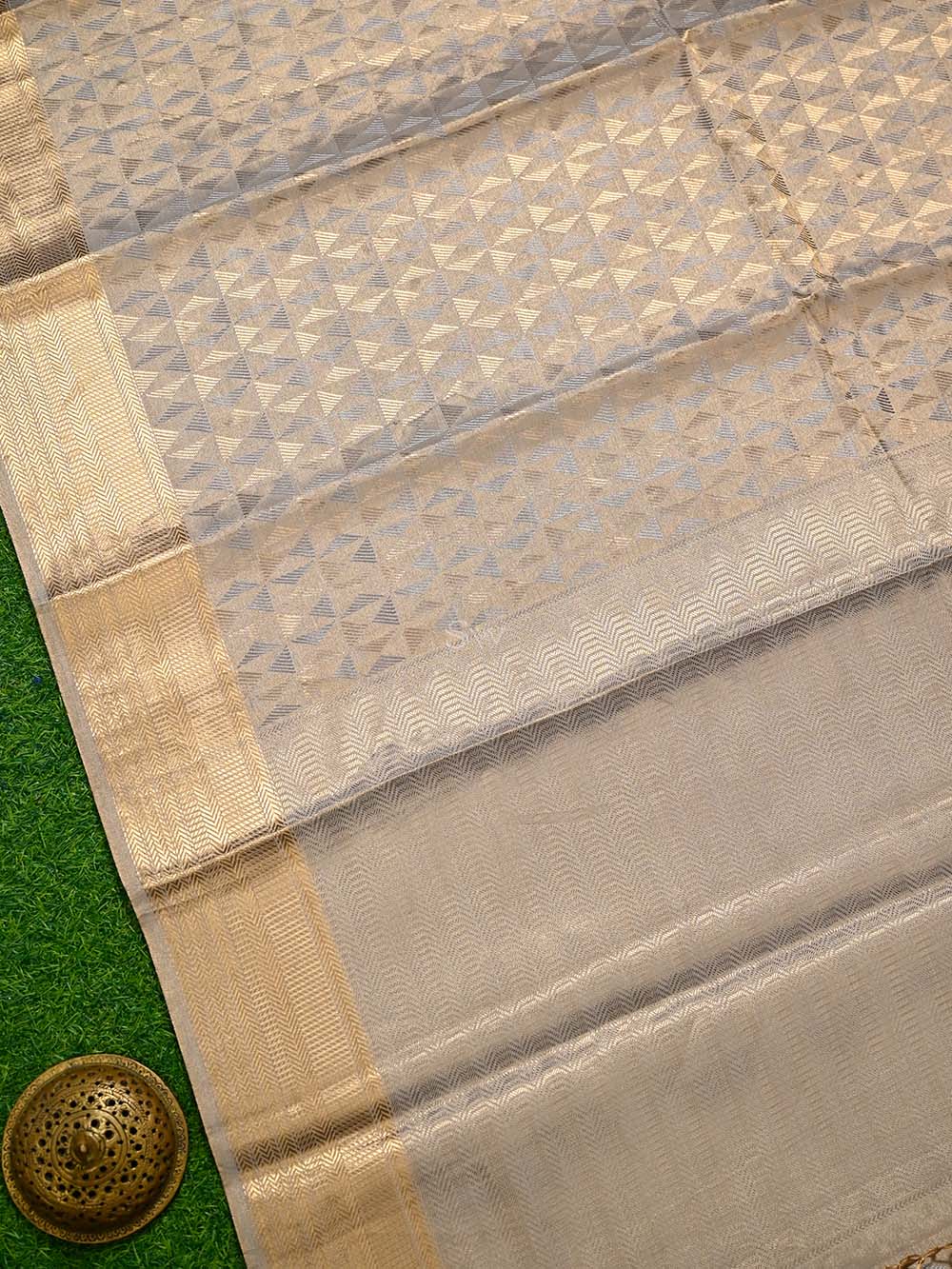 Grey Tissue Brocade Handloom Banarasi Saree - Sacred Weaves
