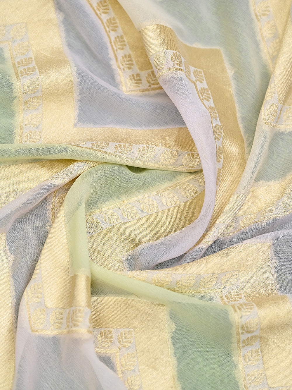Pastel Green Purple Rangkat Khaddi Georgette Handloom Banarasi Saree - Sacred Weaves
