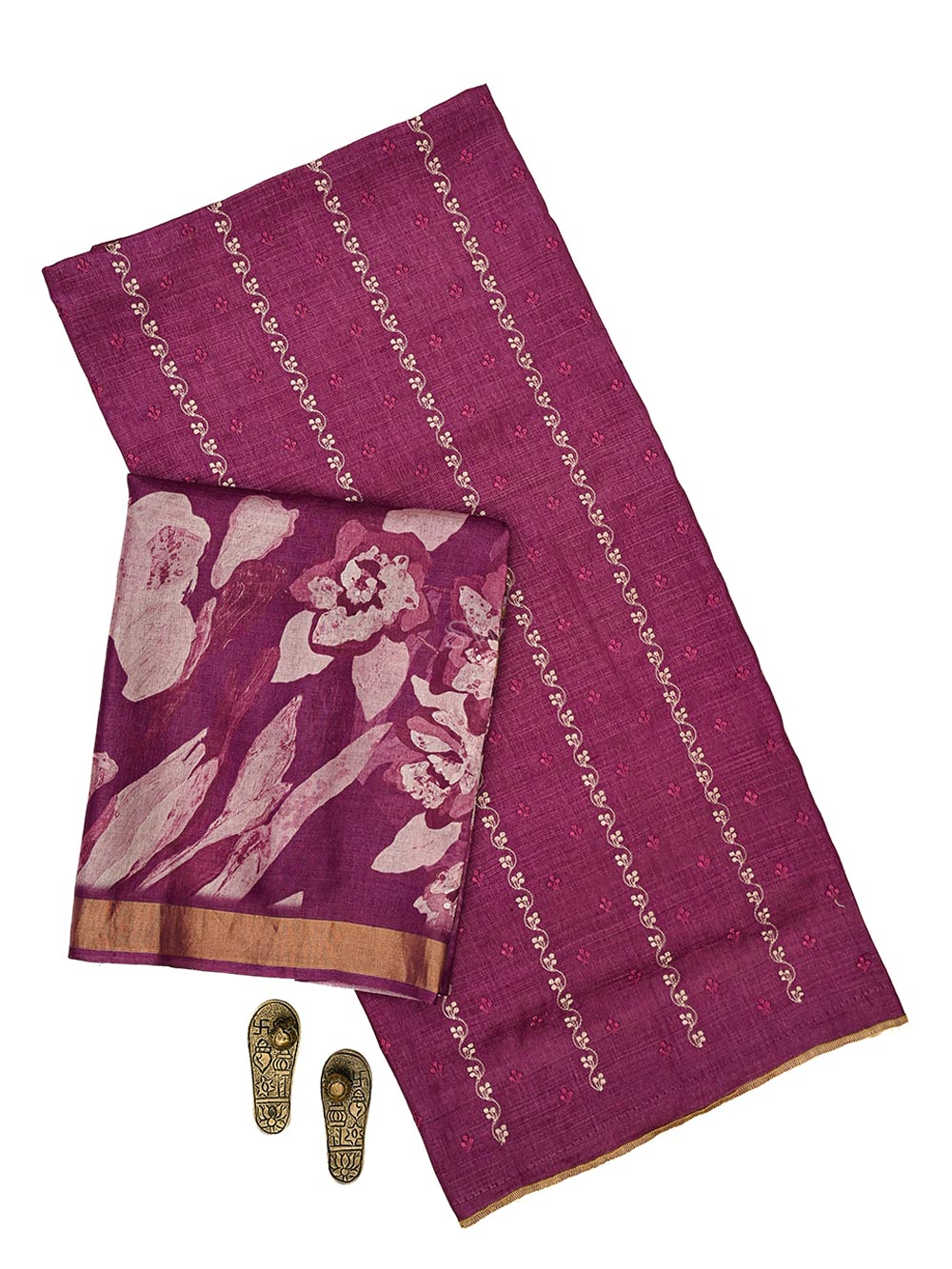 Dark Magenta Tussar Silk Handloom Banarasi Suit