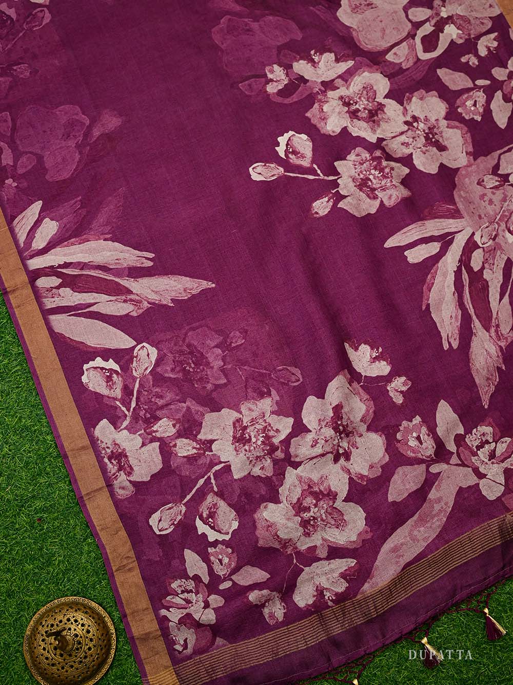 Dark Magenta Tussar Silk Handloom Banarasi Suit