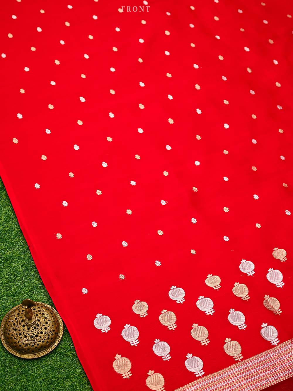 Red Booti Organza Silk Handloom Banarasi Suit - Sacred Weaves