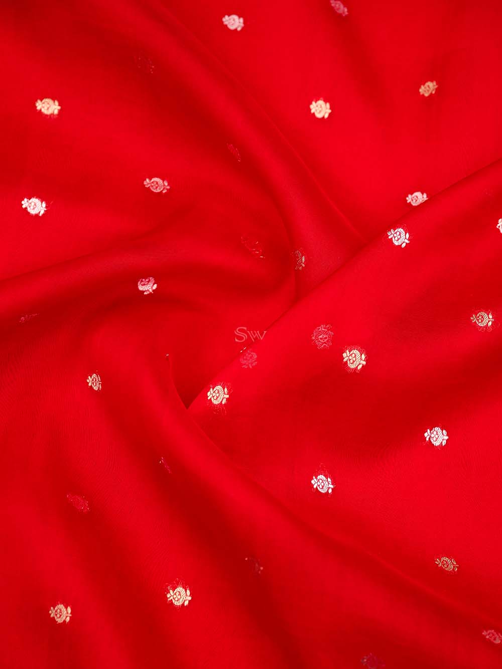Red Booti Organza Silk Handloom Banarasi Suit - Sacred Weaves