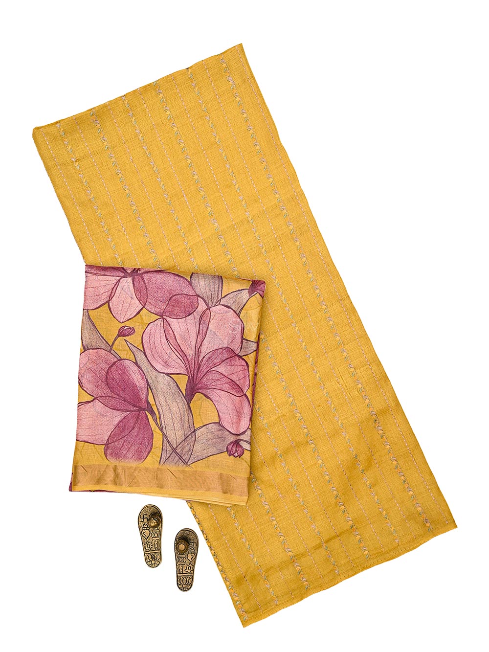 Mustard Tussar Silk Handloom Banarasi Suit