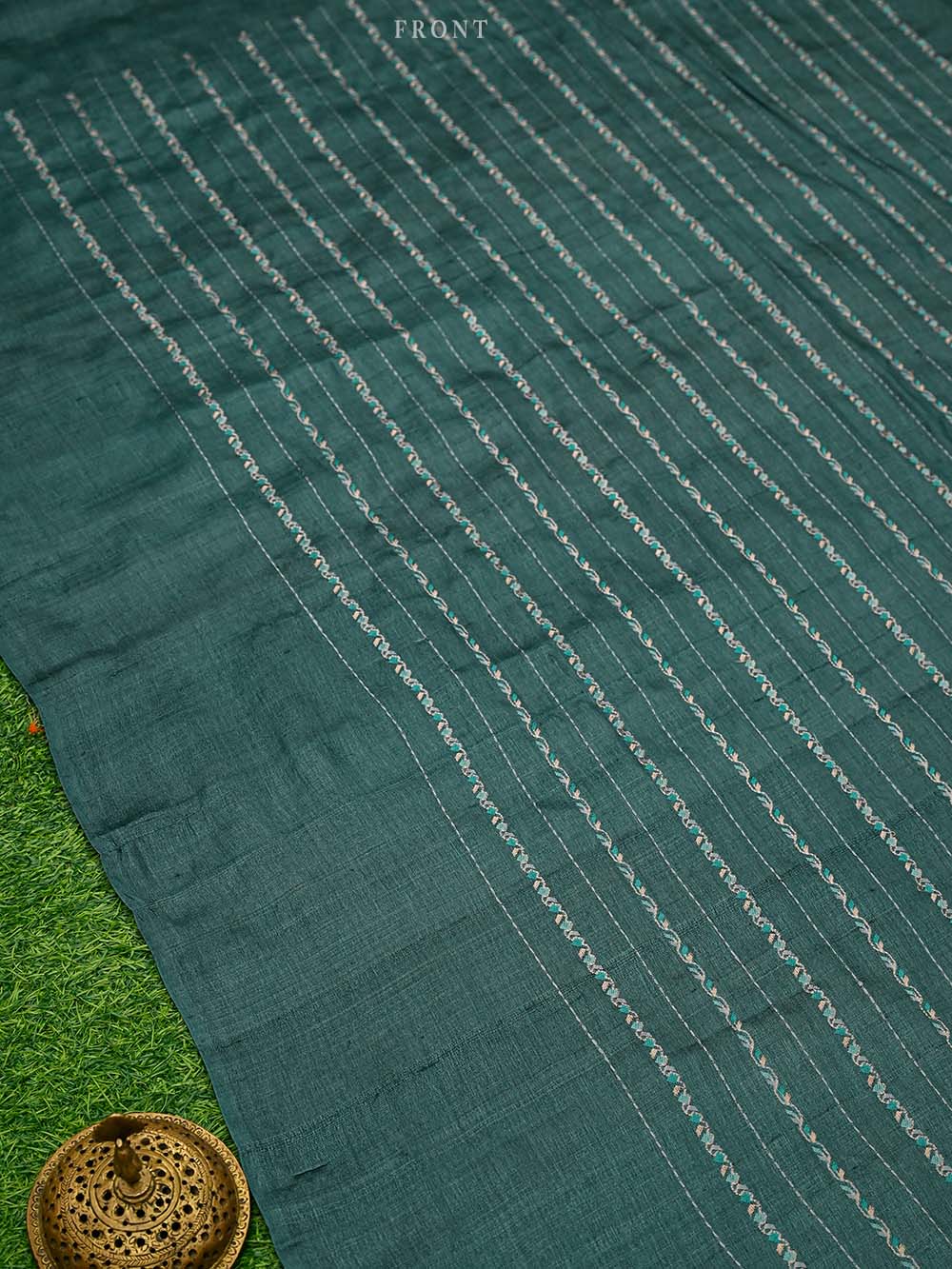 Bottle Green Tussar Silk Handloom Banarasi Suit