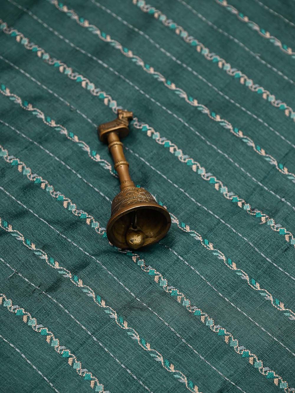 Bottle Green Tussar Silk Handloom Banarasi Suit