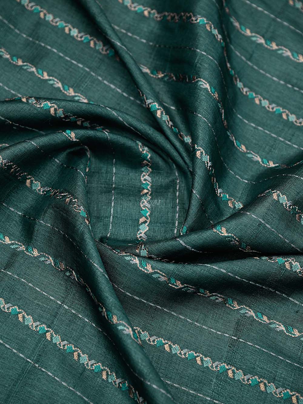 Bottle Green Tussar Silk Handloom Banarasi Suit