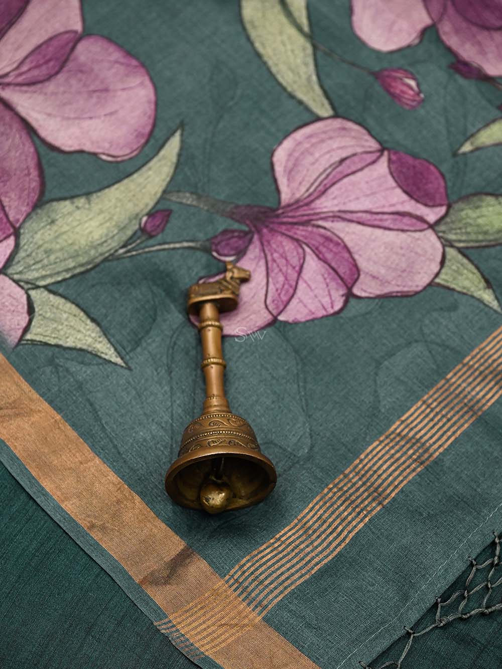 Bottle Green Tussar Silk Handloom Banarasi Suit