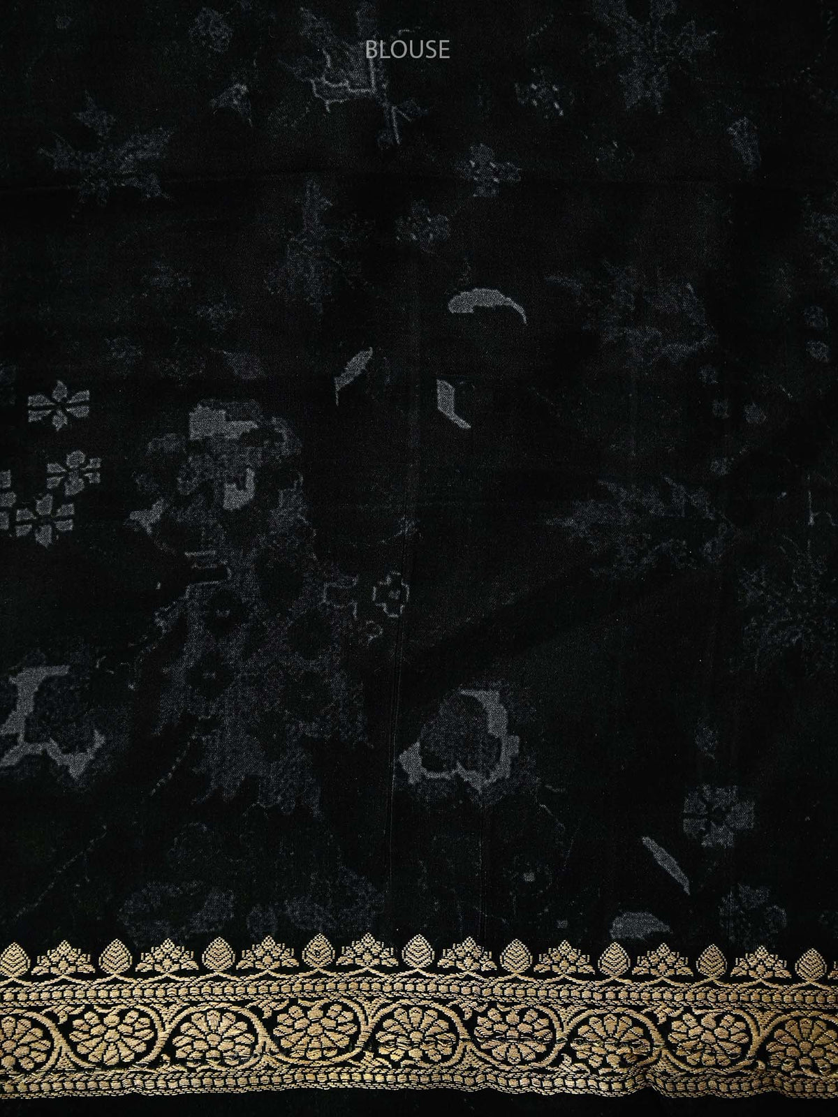 Black Printed Satin Silk Handloom Banarasi Saree - Sacred Weaves