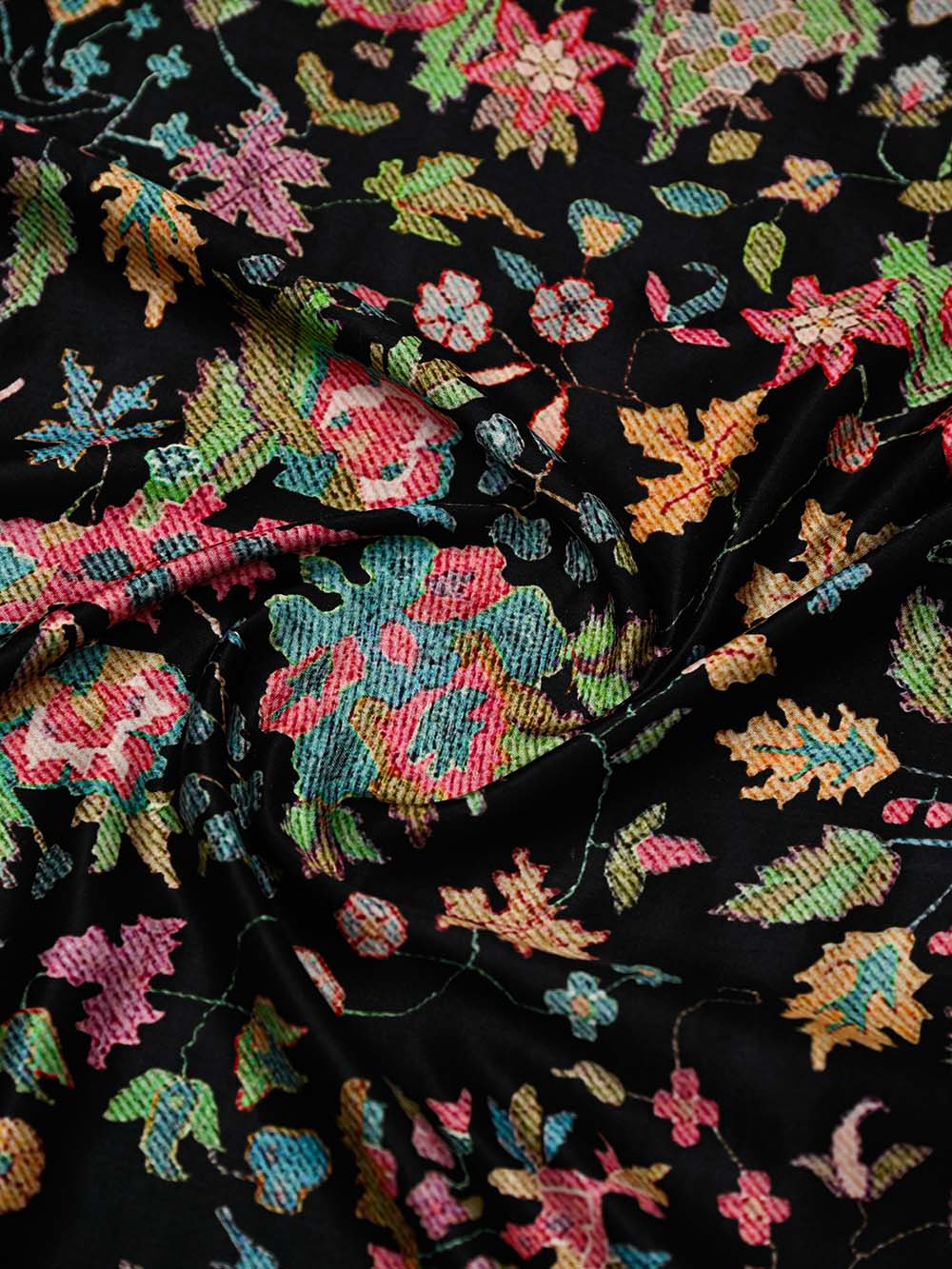 Black Printed Satin Silk Handloom Banarasi Saree - Sacred Weaves