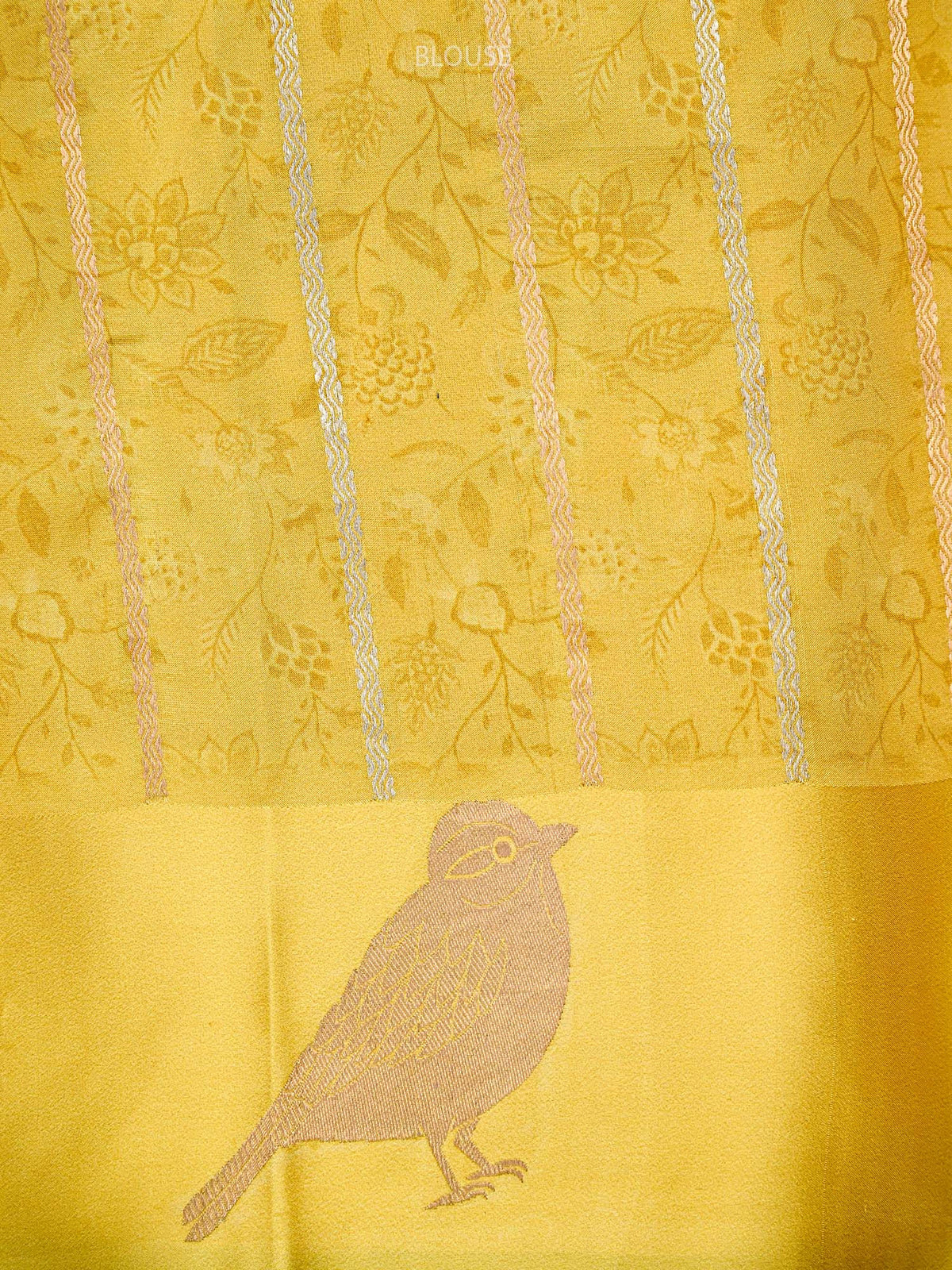 Yellow Printed Pure Silk Handloom Banarasi Saree