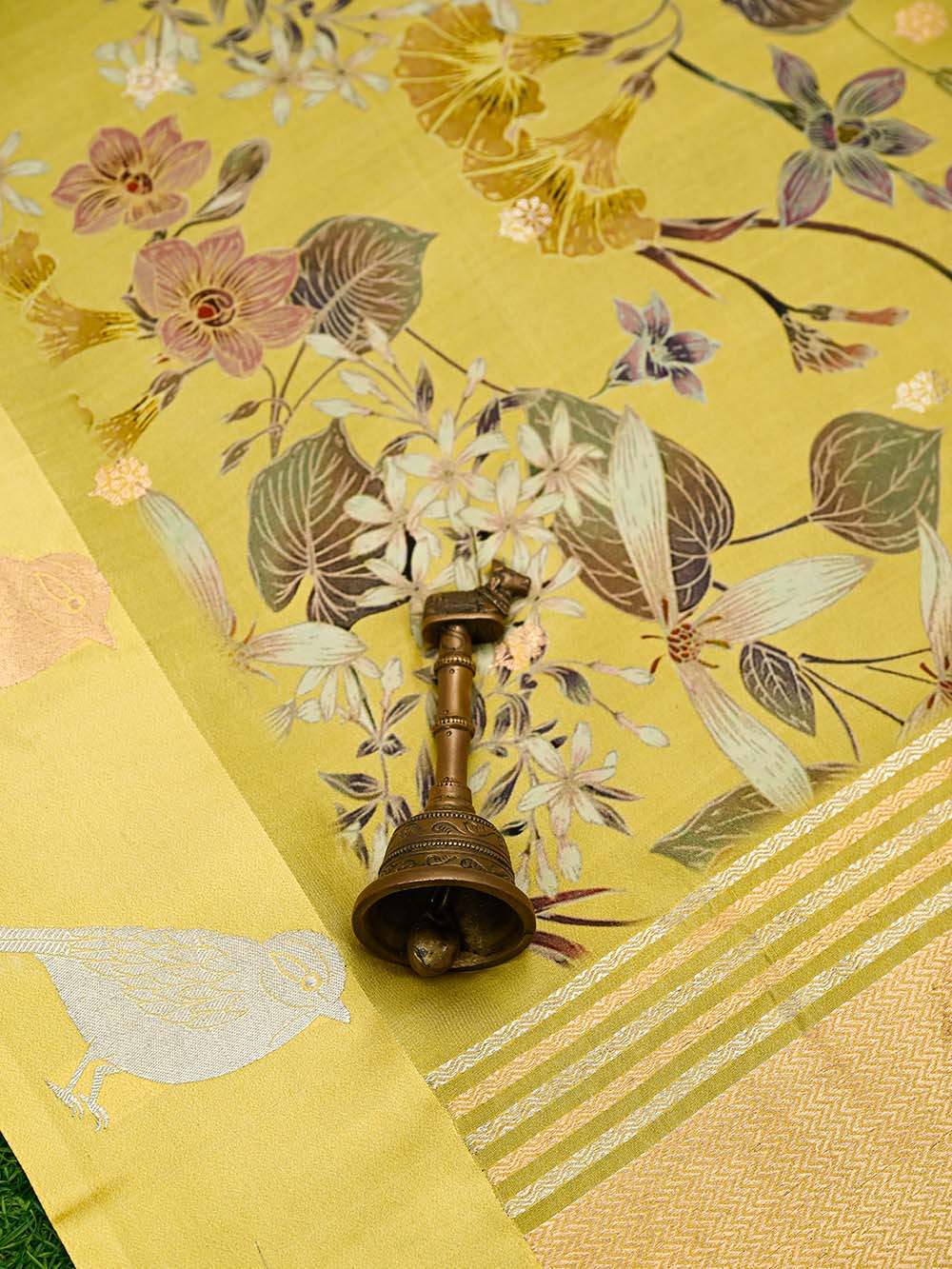 Yellow Printed Pure Silk Handloom Banarasi Saree