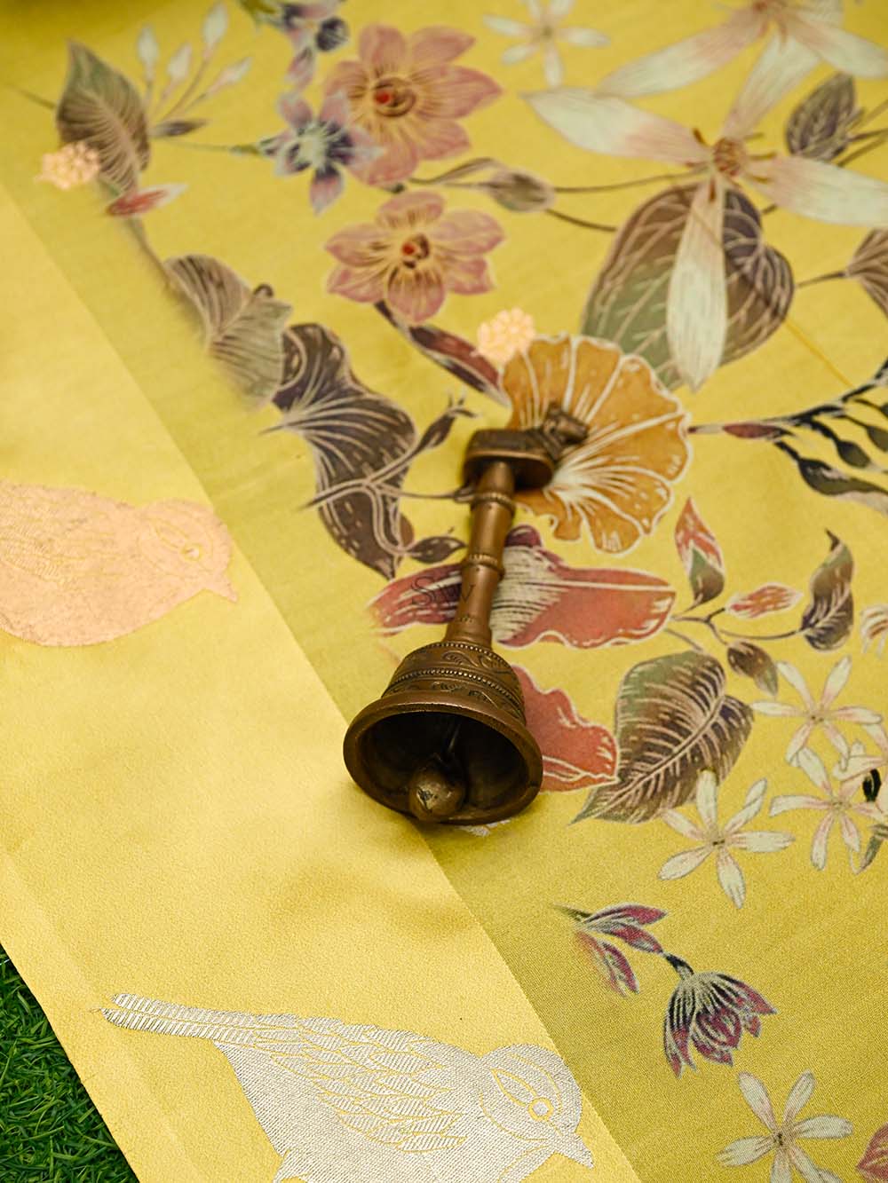 Yellow Printed Pure Silk Handloom Banarasi Saree