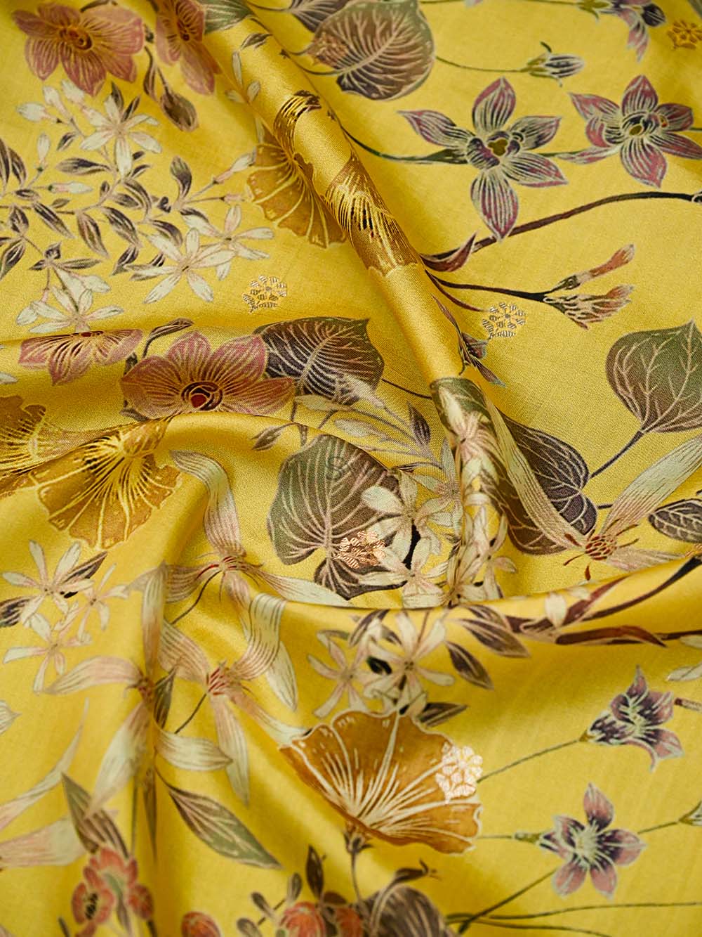 Yellow Printed Pure Silk Handloom Banarasi Saree