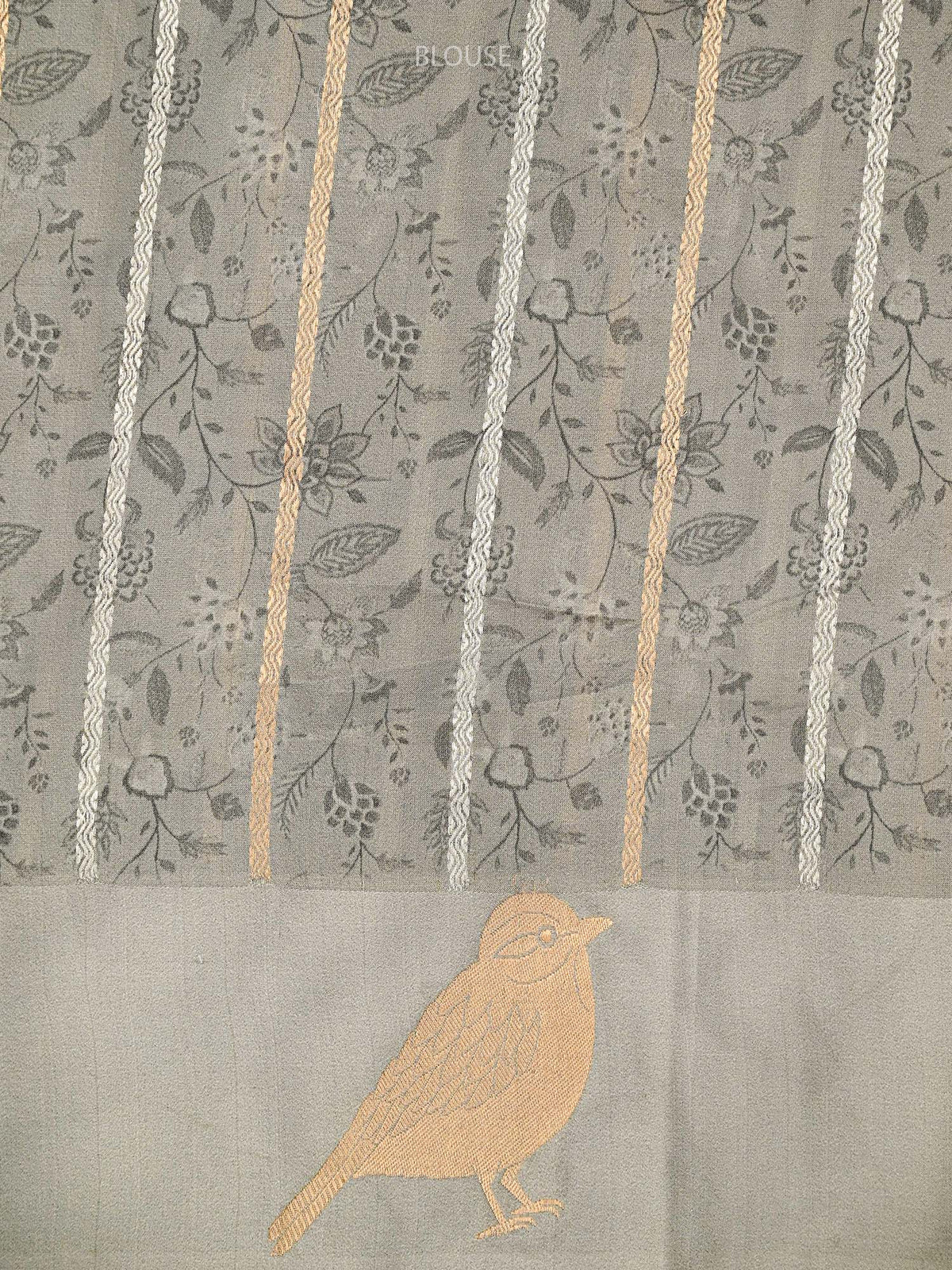 Grey Printed Pure Silk Handloom Banarasi Saree