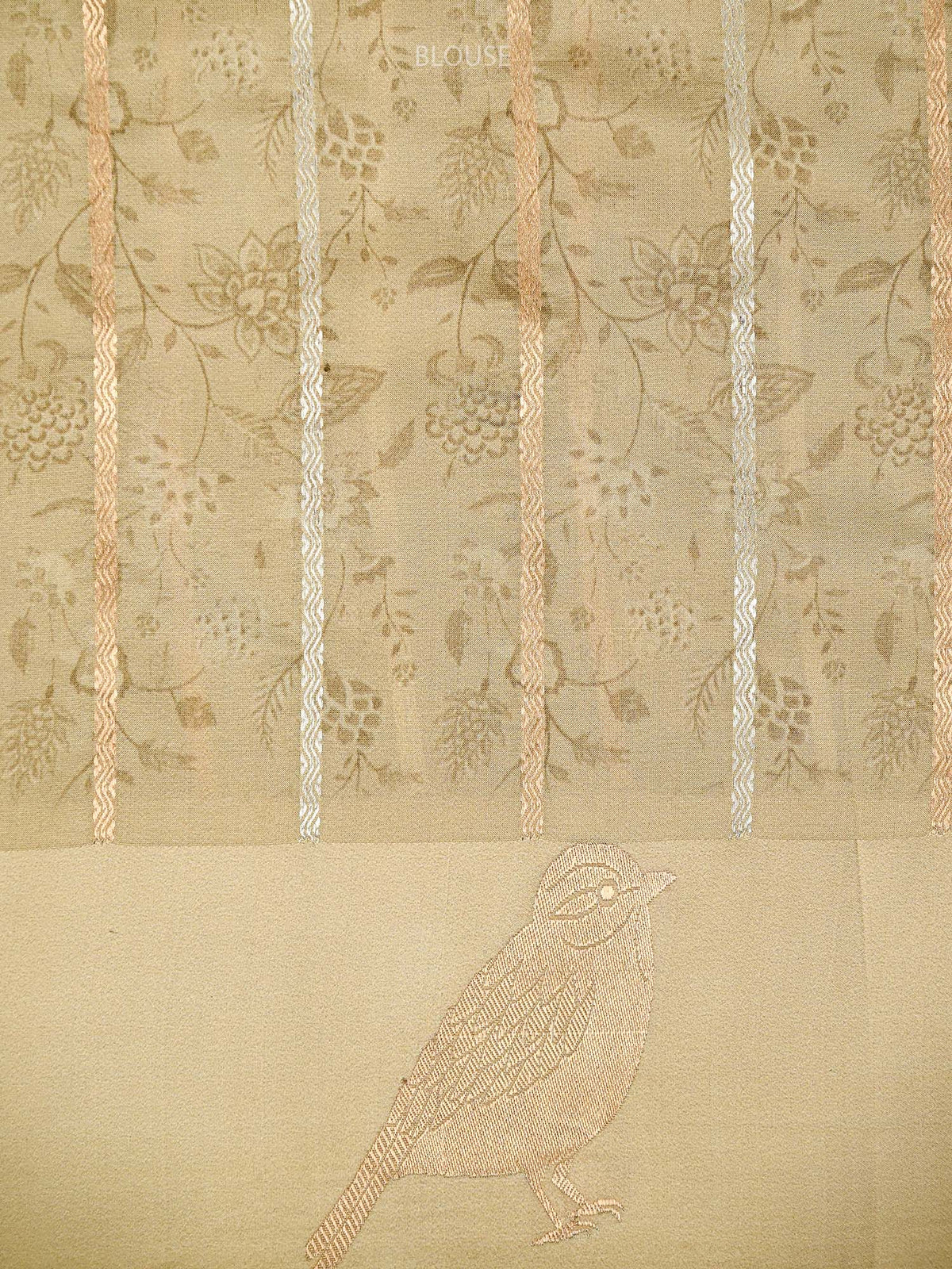 Beige Printed Pure Silk Handloom Banarasi Saree