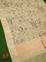 Beige Printed Pure Silk Handloom Banarasi Saree - Sacred Weaves