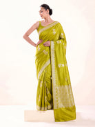 Lime Yellow Sona Roopa Boota Satin Silk Handloom Banarasi Saree - Sacred Weaves