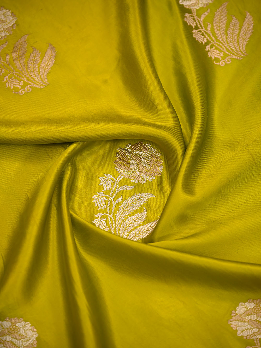 Lime Yellow Sona Roopa Boota Satin Silk Handloom Banarasi Saree - Sacred Weaves