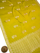 Lime Yellow Sona Roopa Boota Satin Silk Handloom Banarasi Saree - Sacred Weaves