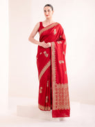 Red Sona Roopa Zari Boota Satin Silk Handloom Banarasi Saree - Sacred Weaves